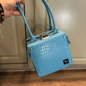 tru brand aqua blue Crocodile-Embossed style Women's box bag